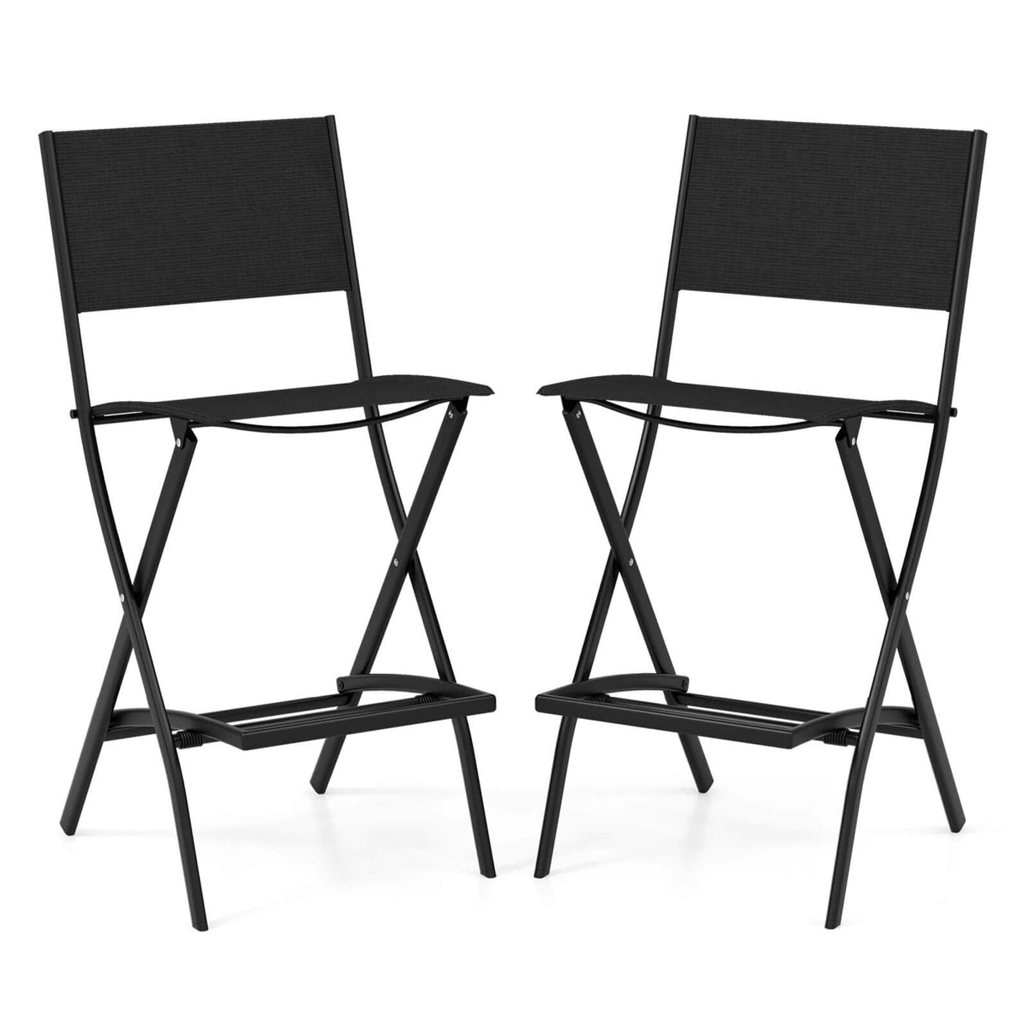 Costway - Set of 2 Outdoor Bar Chair Folding Bar Height Stool with Metal Frame - Black