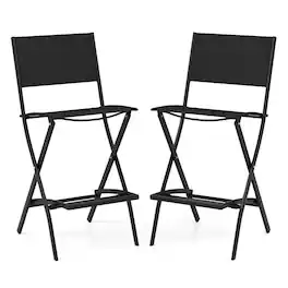 Costway - Set of 2 Outdoor Bar Chair Folding Bar Height Stool with Metal Frame - Black
