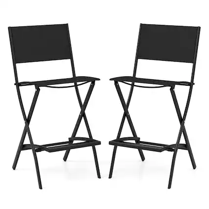Front. Costway - Costway Set of 2 Outdoor Bar Chair Folding Bar Height Stool with Metal Frame - Black.