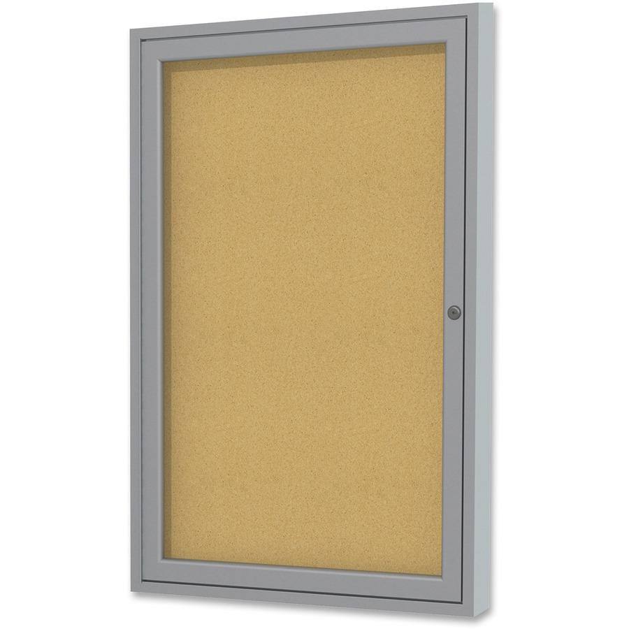 Left. Ghent - Ghent 1-Door Enclosed Indoor Bulletin Board - 36" Height x 24" Width - Cork Surface - Shatter Resistant - 1 Each.