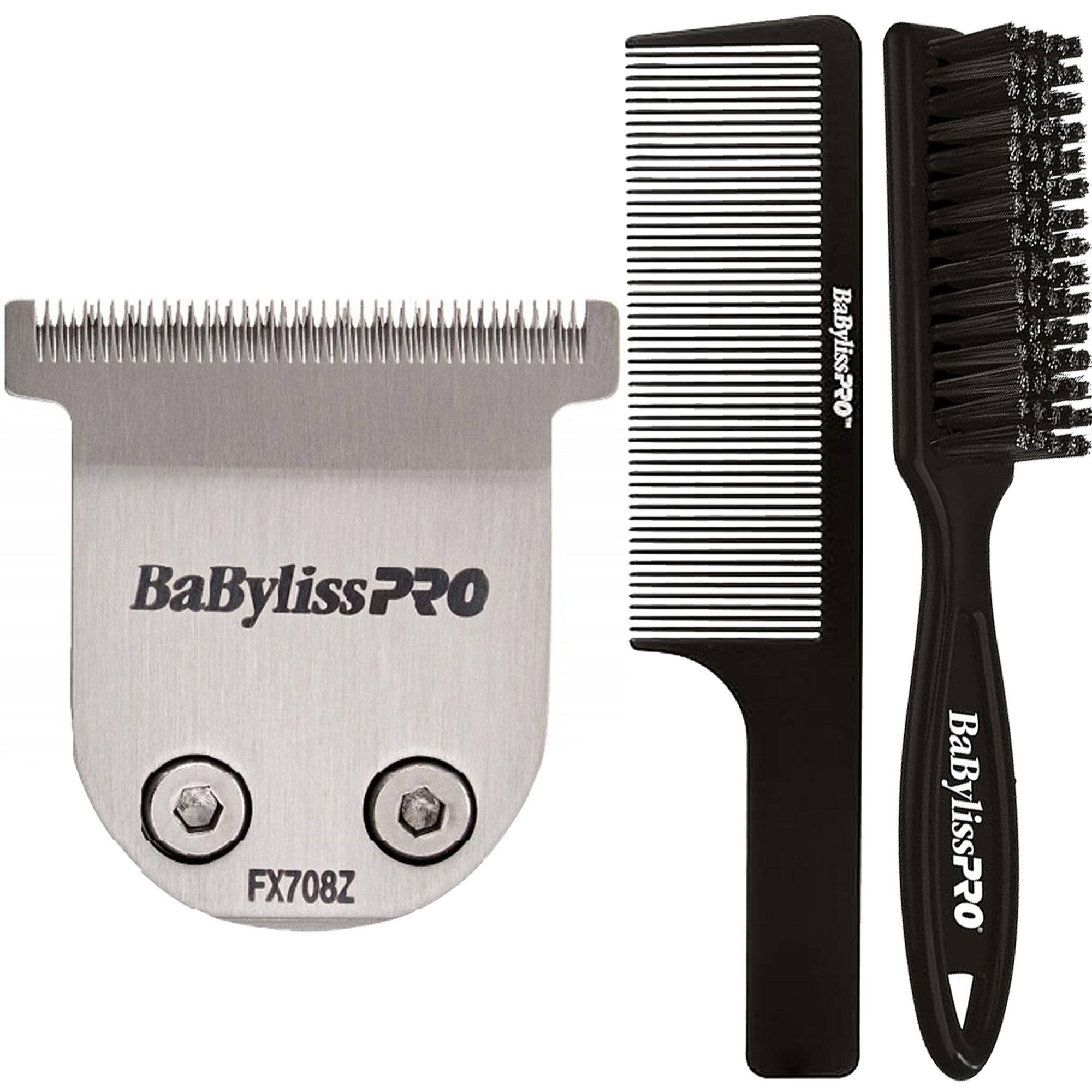 Front. Babyliss - BaByliss Pro Replacement Trimmer Blade FX708Z For FX788 Trimmers + Brush + Comb - Silver.