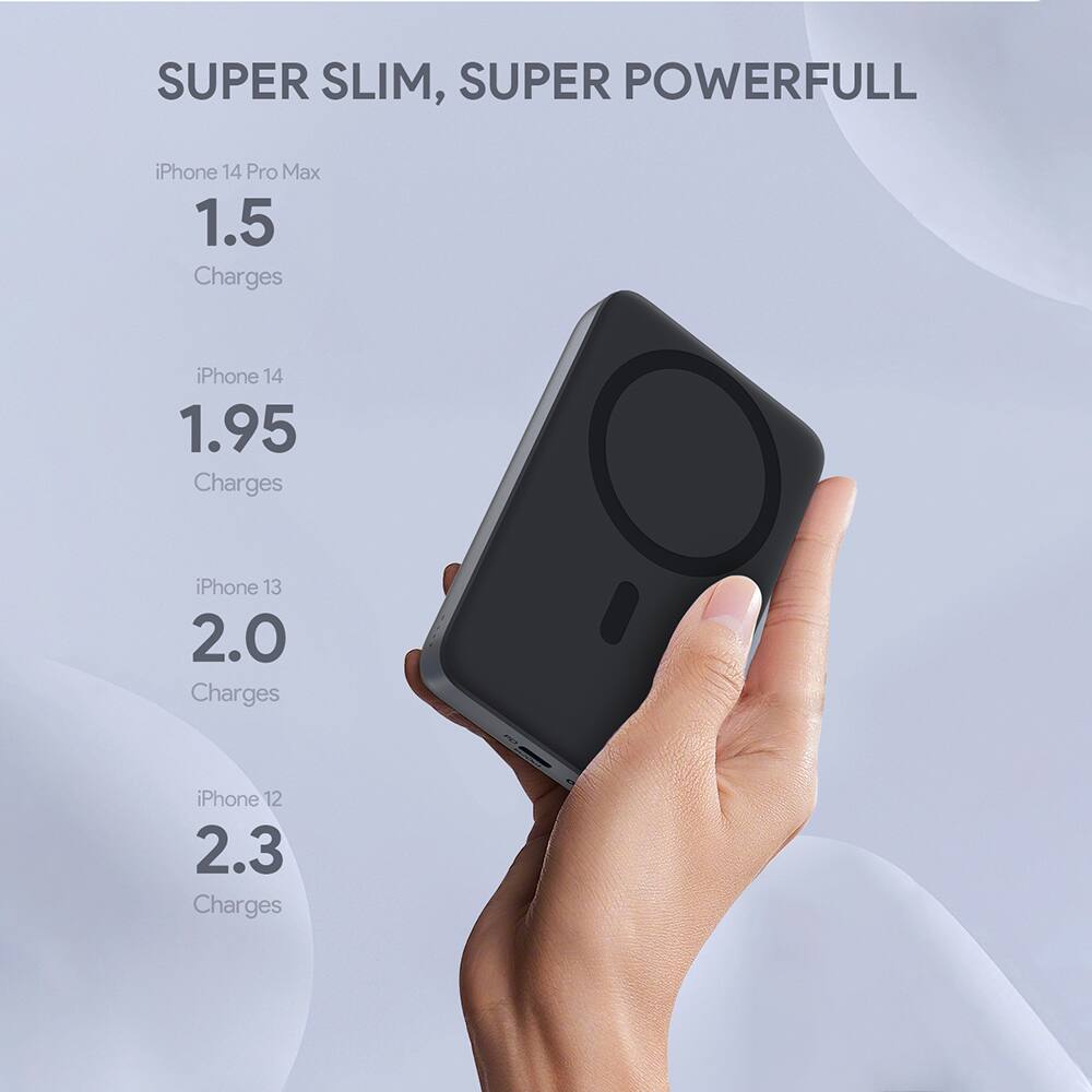 SUPER SLIM, SUPER POWERFUL iPhone 14 Pro Max 1.5 Charges iPhone 14 1.95 Charges iPhone 13 2.0 Charges iPhone 12 2.3 Charges