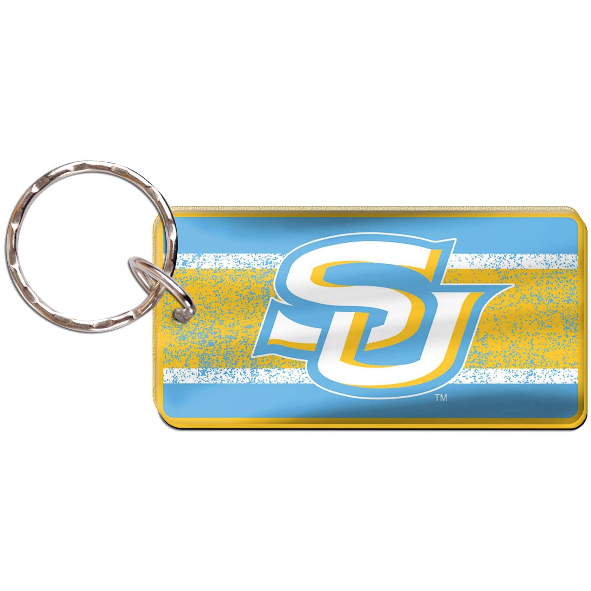 Front. WinCraft - Southern University Jaguars Distressed Rectangle Gloss Key Ring - Multicolor.