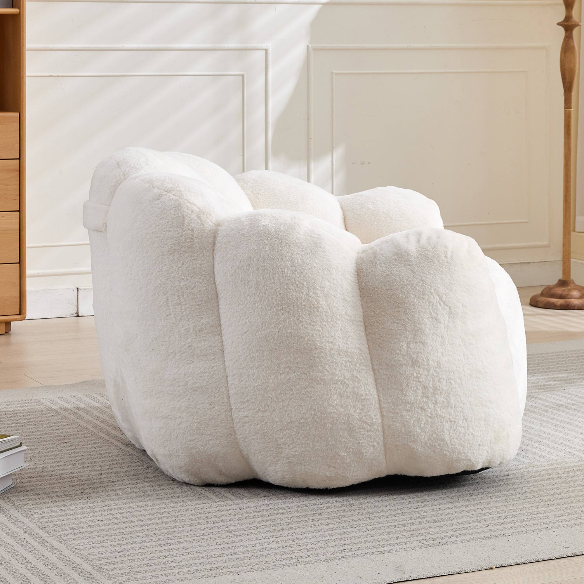 Alt View 1. GOODSILO - Lotus Style Compression Sofa Bean Bag Chair with Pull Ring for Easy Mobility and No Assembly Required - White.