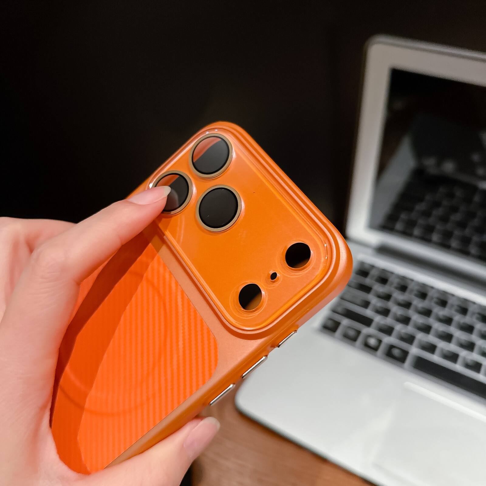 Alt View 2. Dteck - Magnetic Carbon Fiber Texture Case for Apple iPhone 17 Pro Max Slim Shockproof Hybrid Cover with Built-in Lens Protector - Gray.