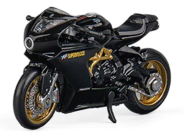 Left. CM Models - MV Agusta Superveloce 800 Motorcycle Black and Gold with Figure 1/64 Diecast Model by CM Model - Black and Gold.