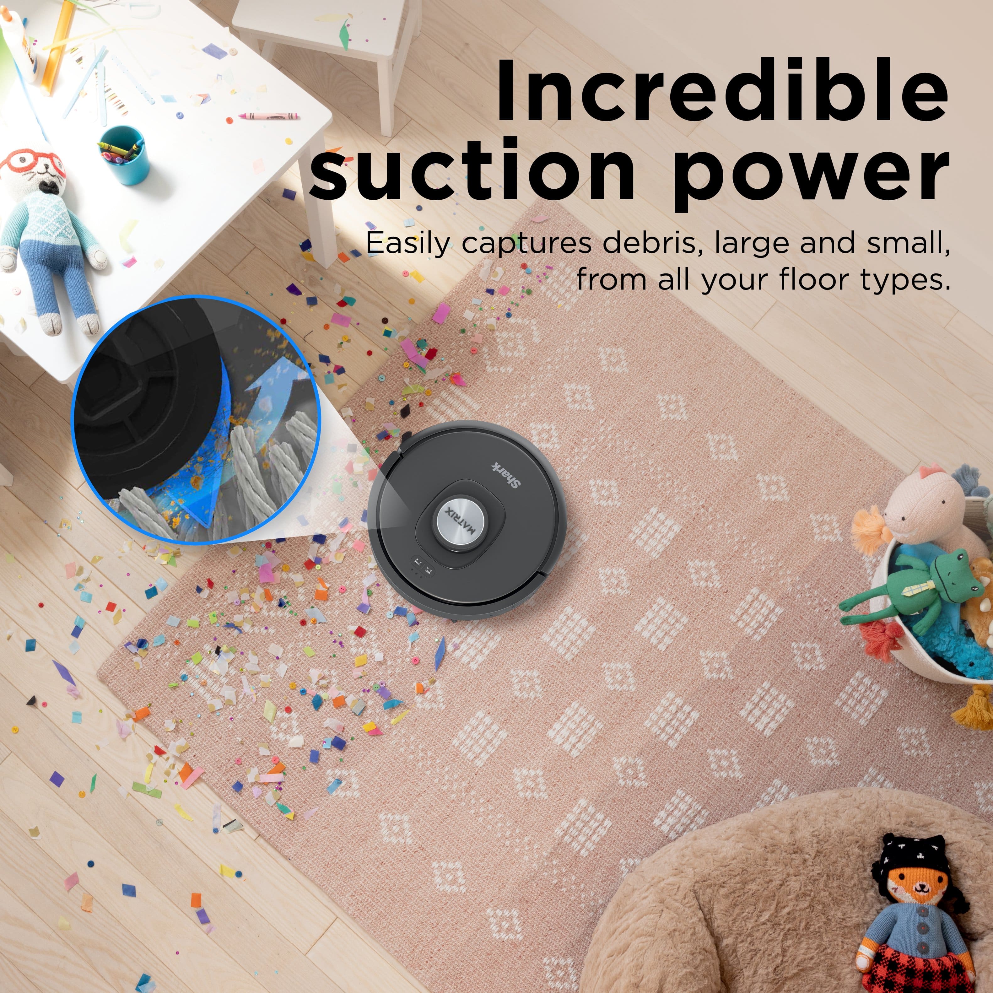 Incredible Suction Power: Easily Captures Debris, Large and Small, from All Your Floor Types. Shark MATRIX.