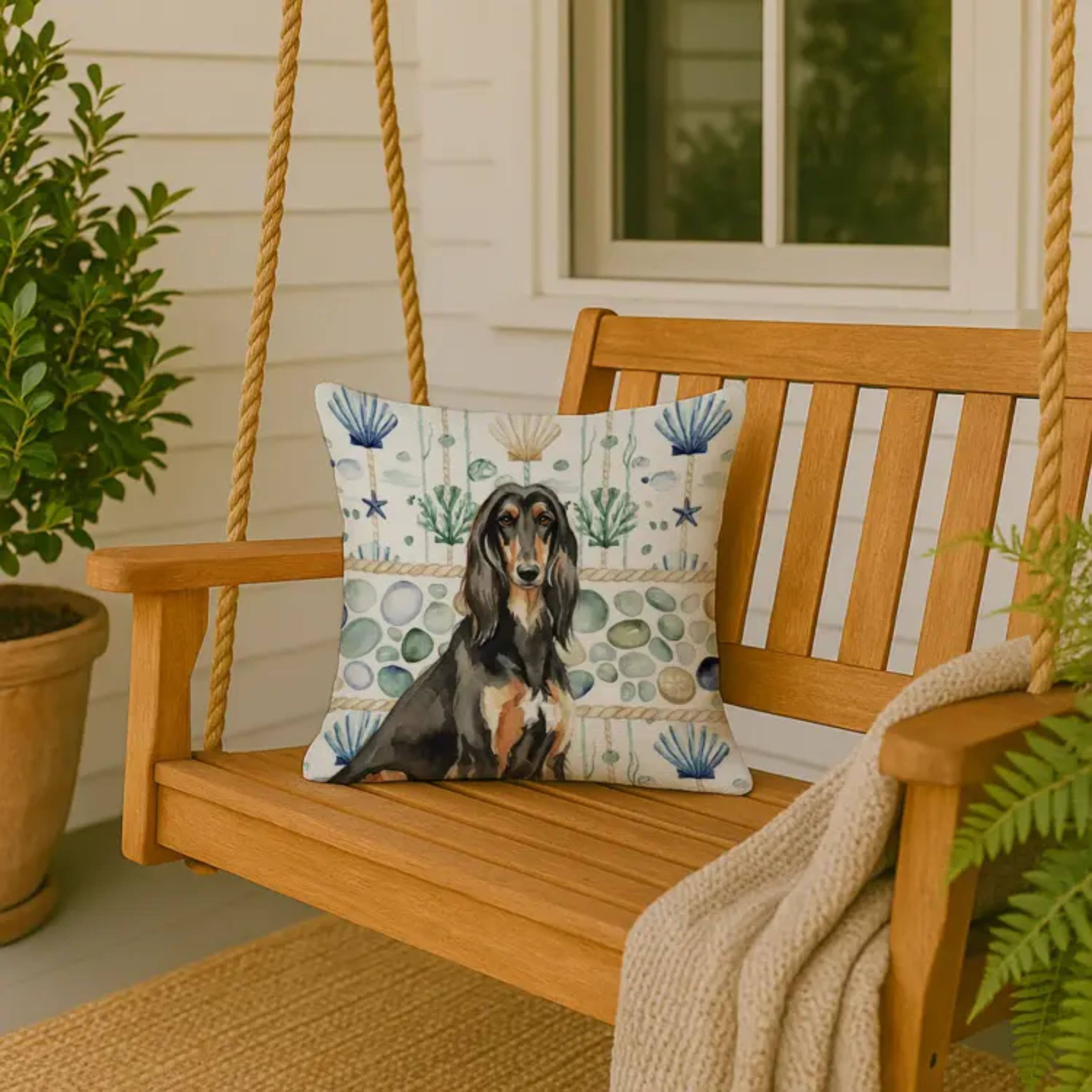 Left. Kitcheniva - 18" x 18" Coastal Sea Design Throw Pillow Home Decor Afghan Hound Black And Tan - Multicolor.