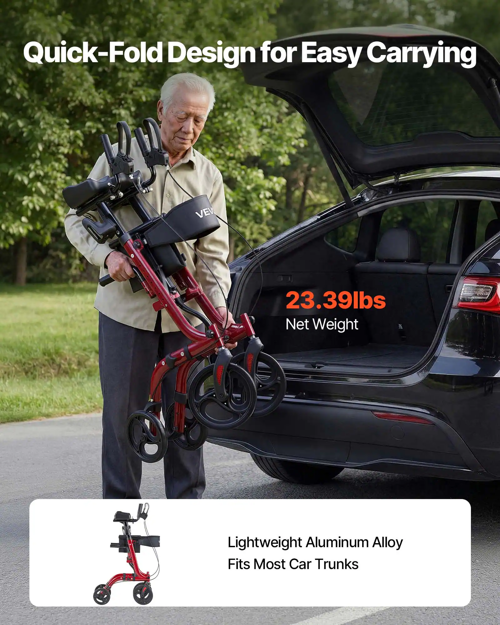 Quick-Fold Design for Easy Carrying

23.39lbs Net Weight

Lightweight Aluminum Alloy
Fits Most Car Trunks