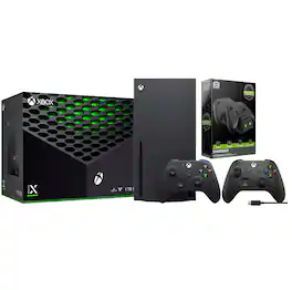 Xbox Series X 1TB Disc Console with Extra Controller and Charge Dock Bundle - Black + USB C Cable