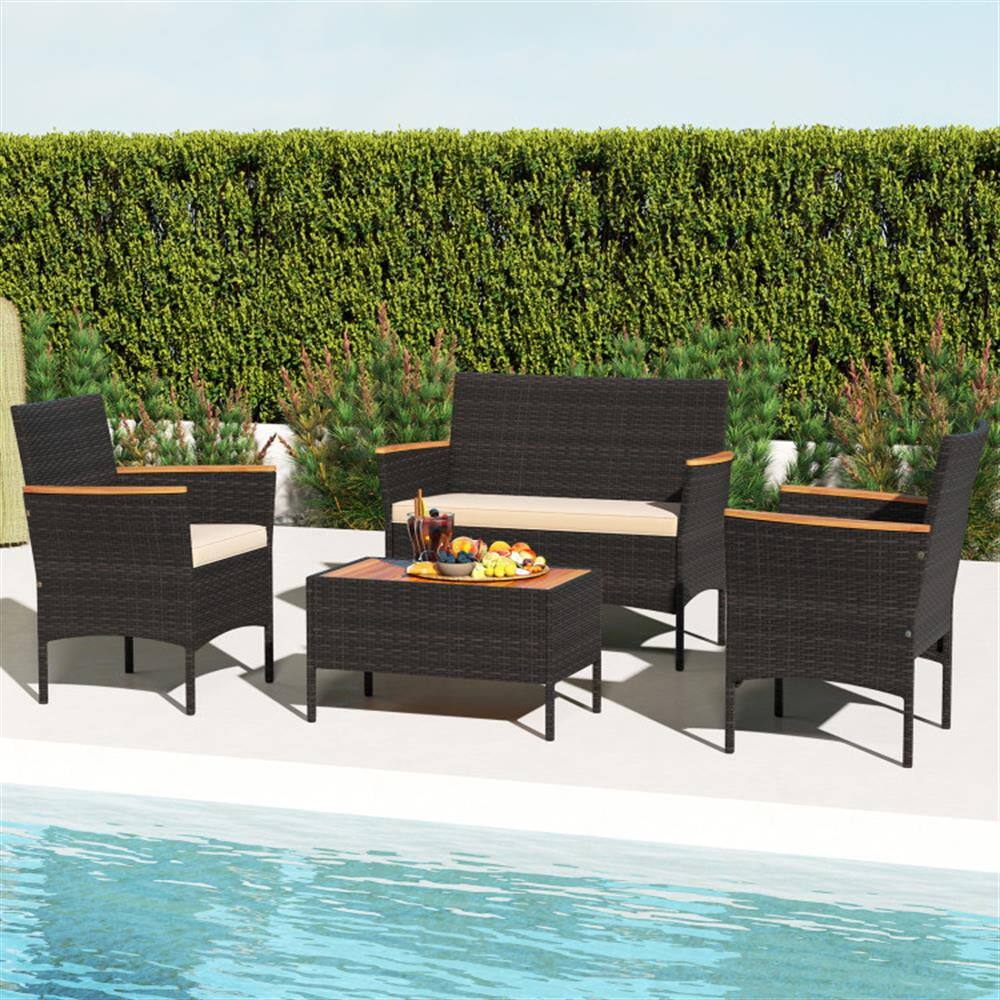 Left. Kadyn - Patio Furniture Sets,Outdoor & Patio Furniture Sets,4 Piece Patio Wicker Sofa Set 2 Rattan Chairs and Loveseat - Brown.