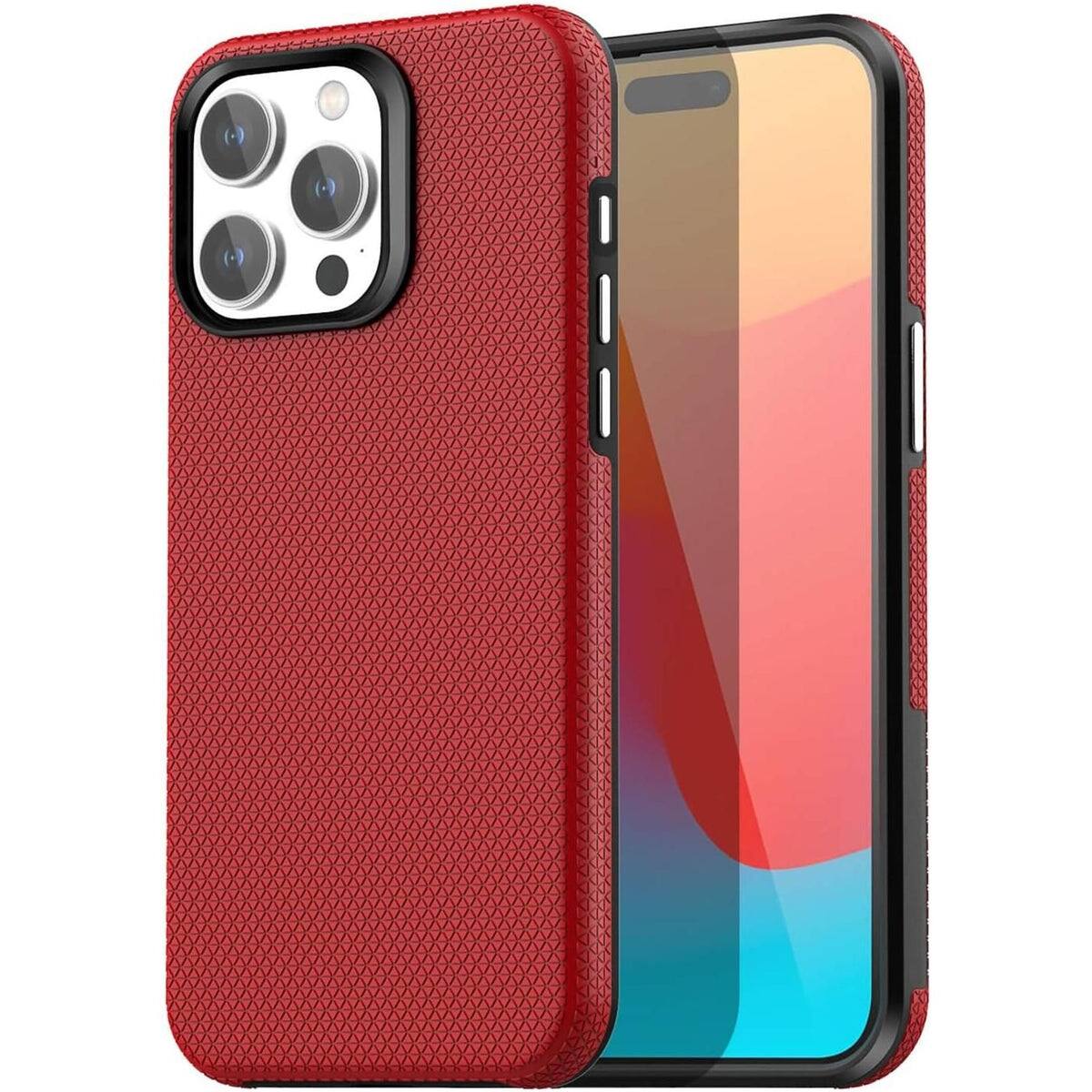Entronix - Rugged Case for iPhone 16 Pro Max - Shockproof and Anti-Slip Protection - Red