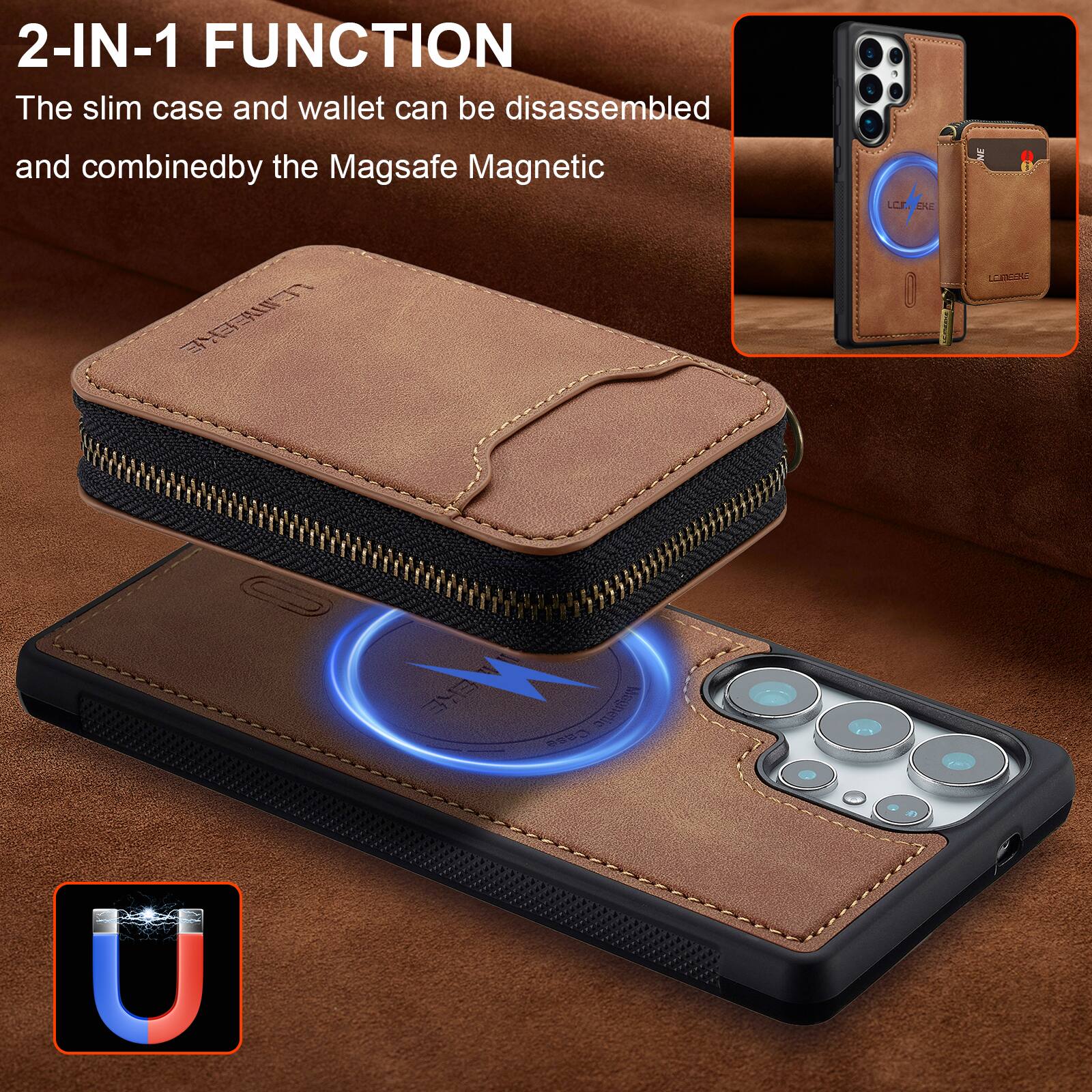 2-IN-1 FUNCTION  
The slim case and wallet can be disassembled and combined by the Magsafe Magnetic