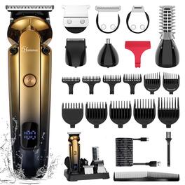 HATTEKER - 7-in-1 Men's Grooming Kit, Hair & Beard Trimmer, Nose & Body Trimmer, Foil Shaver, IPX6, USB-C - Gold