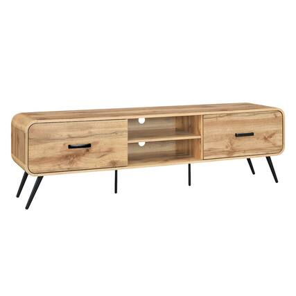 Front. New Classic Furniture - Rowan Wood Low Profile TV Console in Natural/Beige - Brown.