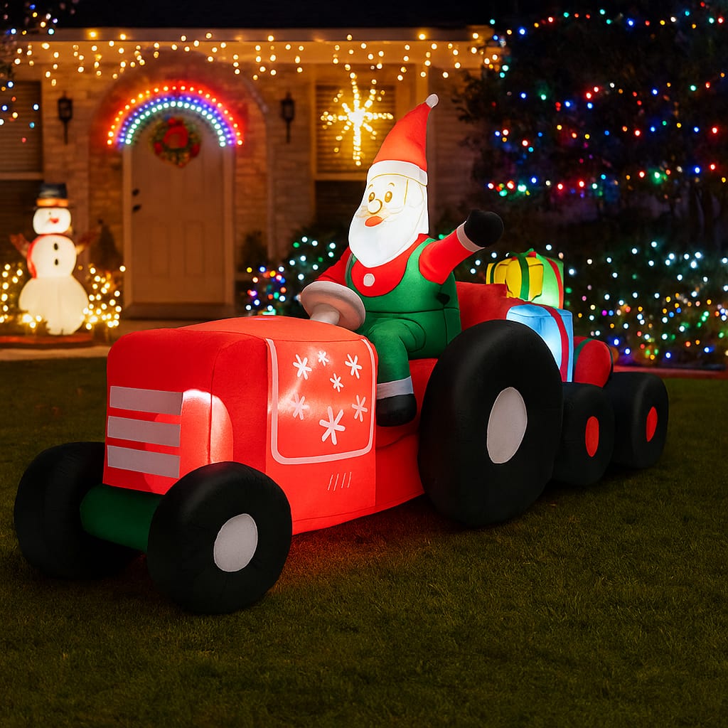 BreeBe - Christmas Inflatable 9FT Long Santa Scene with Gift Decorations - Multicolor