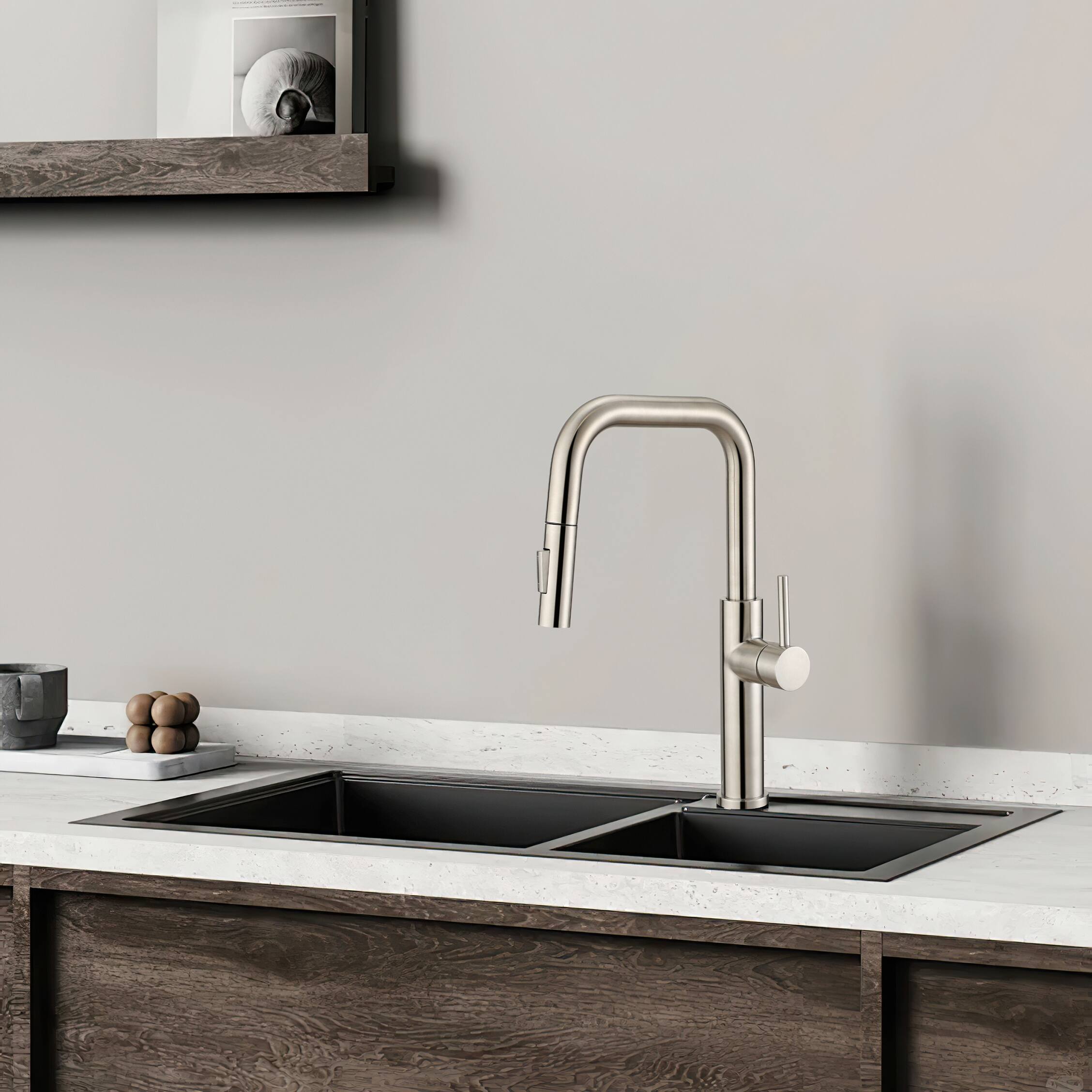 Alt View 1. Bothwa Home - Waterway 15.5 - Inch Kitchen Faucet - Brushed Nickel.