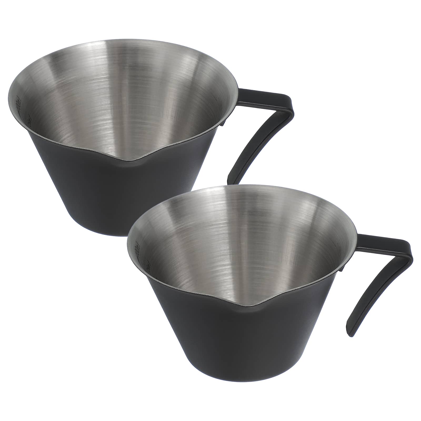Unique Bargains - 2pcs Stainless Steel Espresso Cup, V-Shaped Mouth Measuring Cup with Handle Scale 3.4oz/100ml - Black