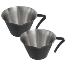 Unique Bargains - 2pcs Stainless Steel Espresso Cup, V-Shaped Mouth Measuring Cup with Handle Scale 3.4oz/100ml - Black