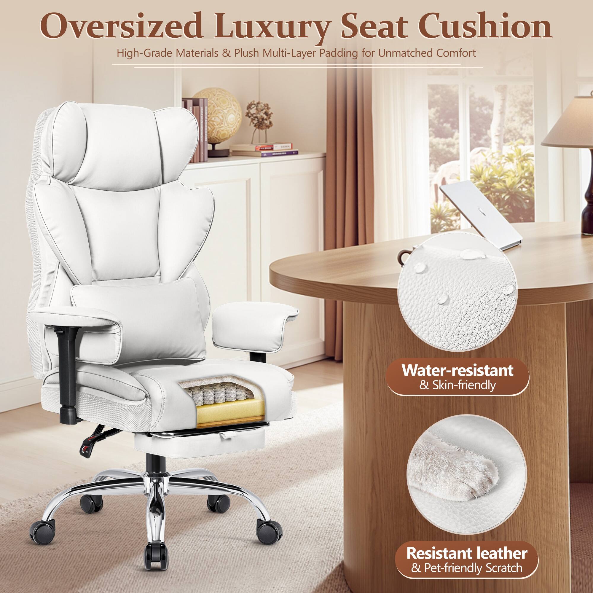 Oversized Luxury Seat Cushion  
High-Grade Materials & Plush Multi-Layer Padding for Unmatched Comfort  
Water-resistant & Skin-friendly  
Resistant leather & Pet-friendly Scratch