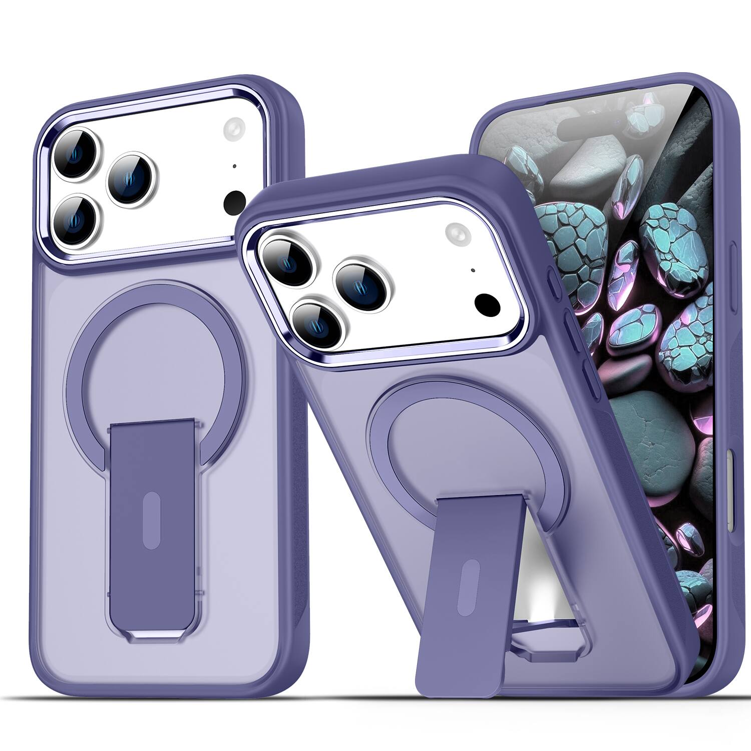 Dteck - Shockproof Matte Phone Case for Apple iPhone 17 Pro Max, Magnetic Protective Cover with Stand, Side Anti Slip Texture - Darkpurple price history on PriceWatchPro