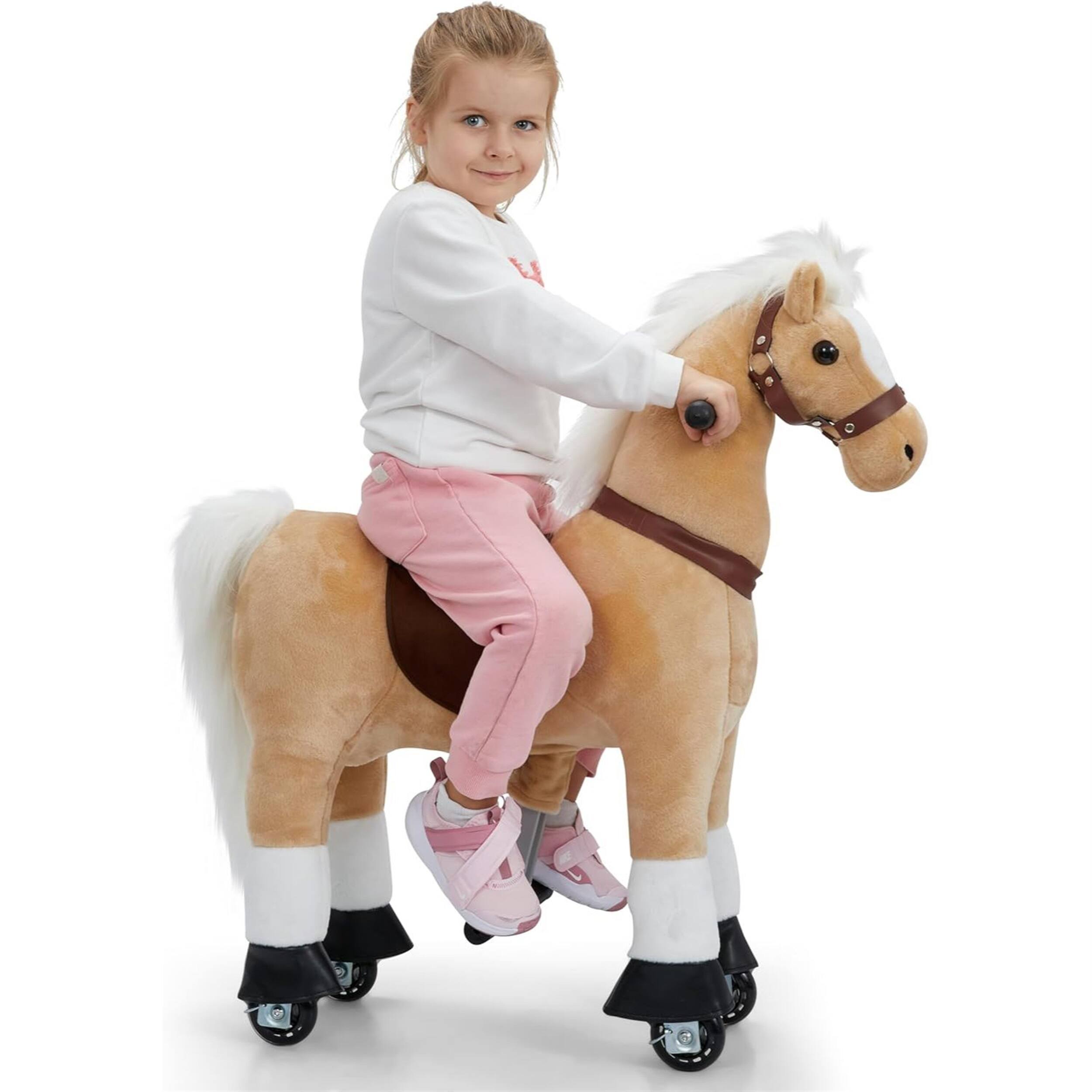 Front. Lil' Jumbl - Small Ride on Horse, Kids Ride on Toy with Realistic Sounds & Rolling Wheels (Off-White) - Brown.