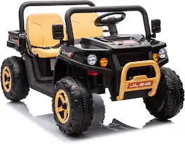 GARVEE - 24V 4WD 2-Seater Ride-On Dump Truck for Kids, 4×35W Motors, Electric Bed, Shovel, Remote Control, Bluetooth, LED Lights - Black