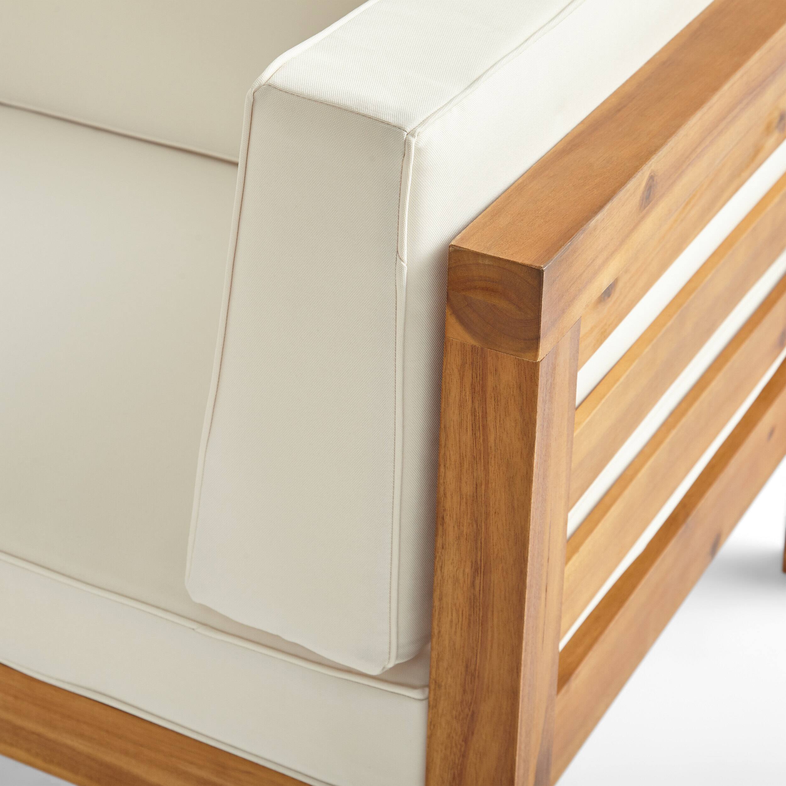 Alt View 4. Mondawe - Acacia Wood Club Chair with Waterproof Cushions - Beige.