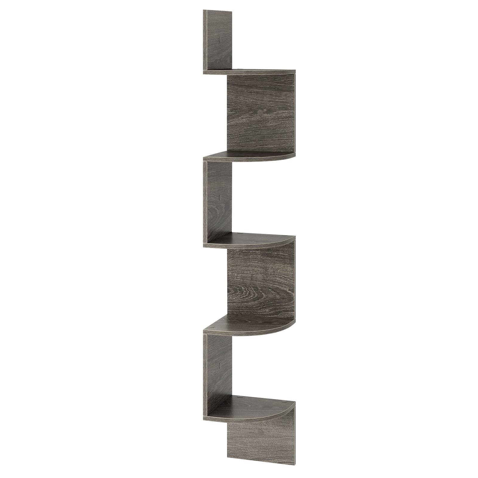 Back. SlickBlue - Modern Floating 5-Tier Wall Shelf for Corner Storage Space - Oak.