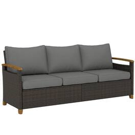 Outsunny - Seater Outdoor Couch Sofa, PE Wicker Patio Sofa, Wide Deep Seat, 4" Cushions - Gray