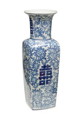 Zeckos - AA Importing 59774 17 Inch Square Antiqued Pale And Blue Ceramic Vase - Green