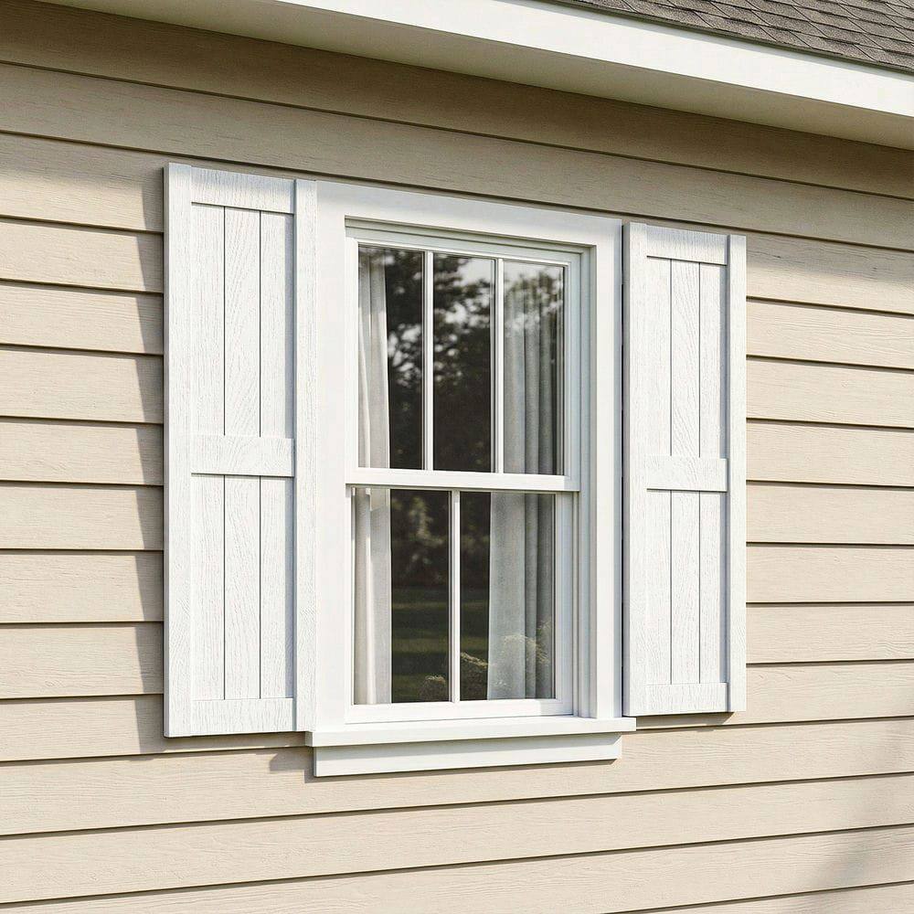 Alt View 7. Kadyn - Vertical Grain Faux Shutters, Weather-Resistant Elegance, for Enhanced Curb Appeal, 14"x31", White - White.