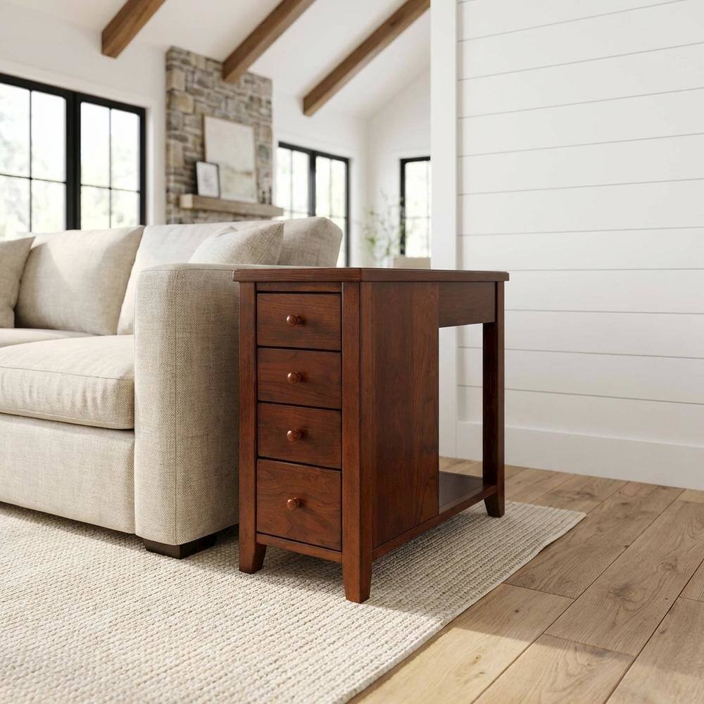 Alt View 4. Starlight Canyon Home - 4-Drawer Chairside Chest with Storage, Transitional Side Table for Living Room - Medium Brown.