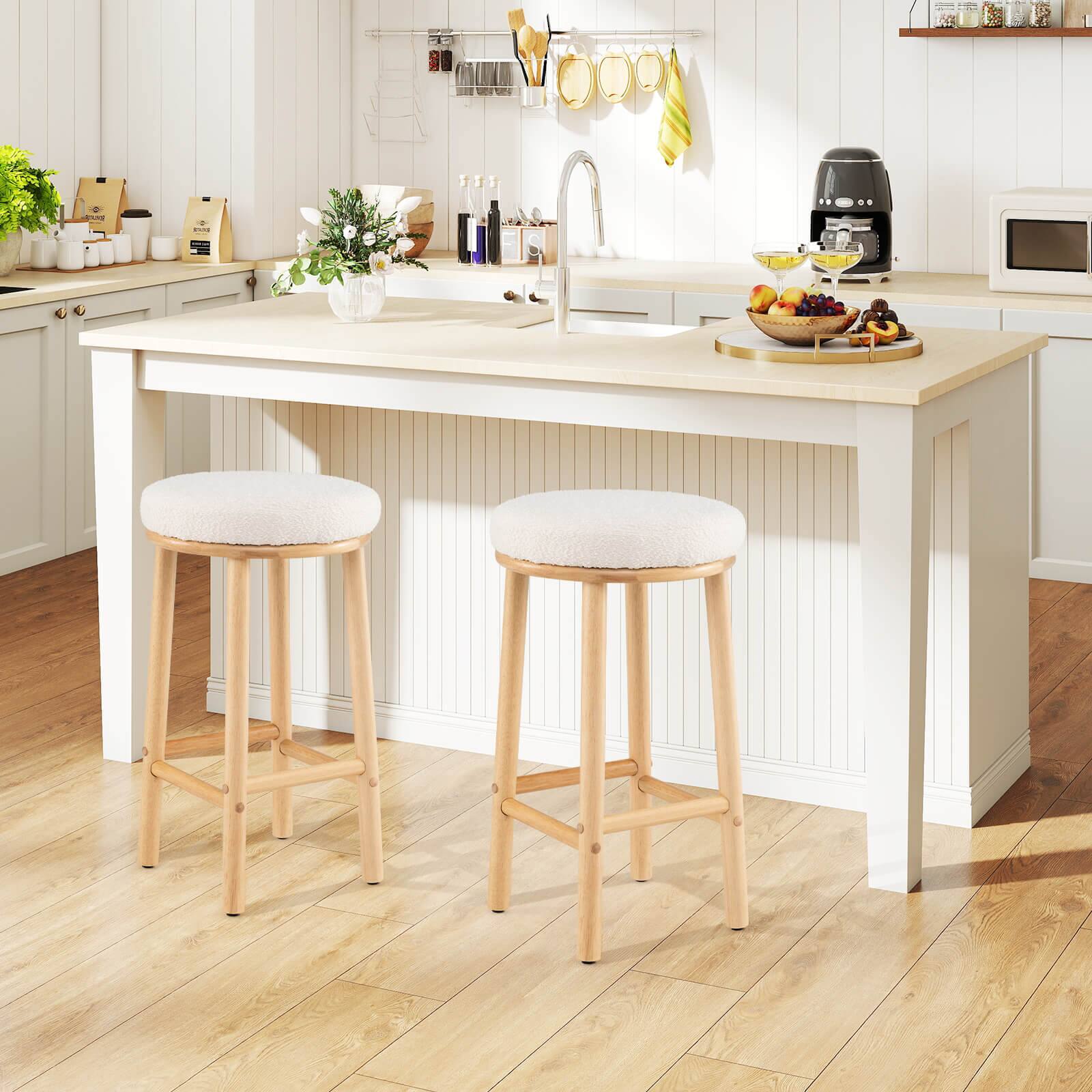 Alt View 3. Costway - Costway 27" Bar Stools Set of 2 Upholstered Barstools with Boucle Fabric Seats Footrests - White,Natural.