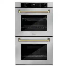 ZLINE - Autograph 30 in. True Convection Double Wall Oven & Gold Helix Handles (WADZ-30-KG) - Stainless Steel