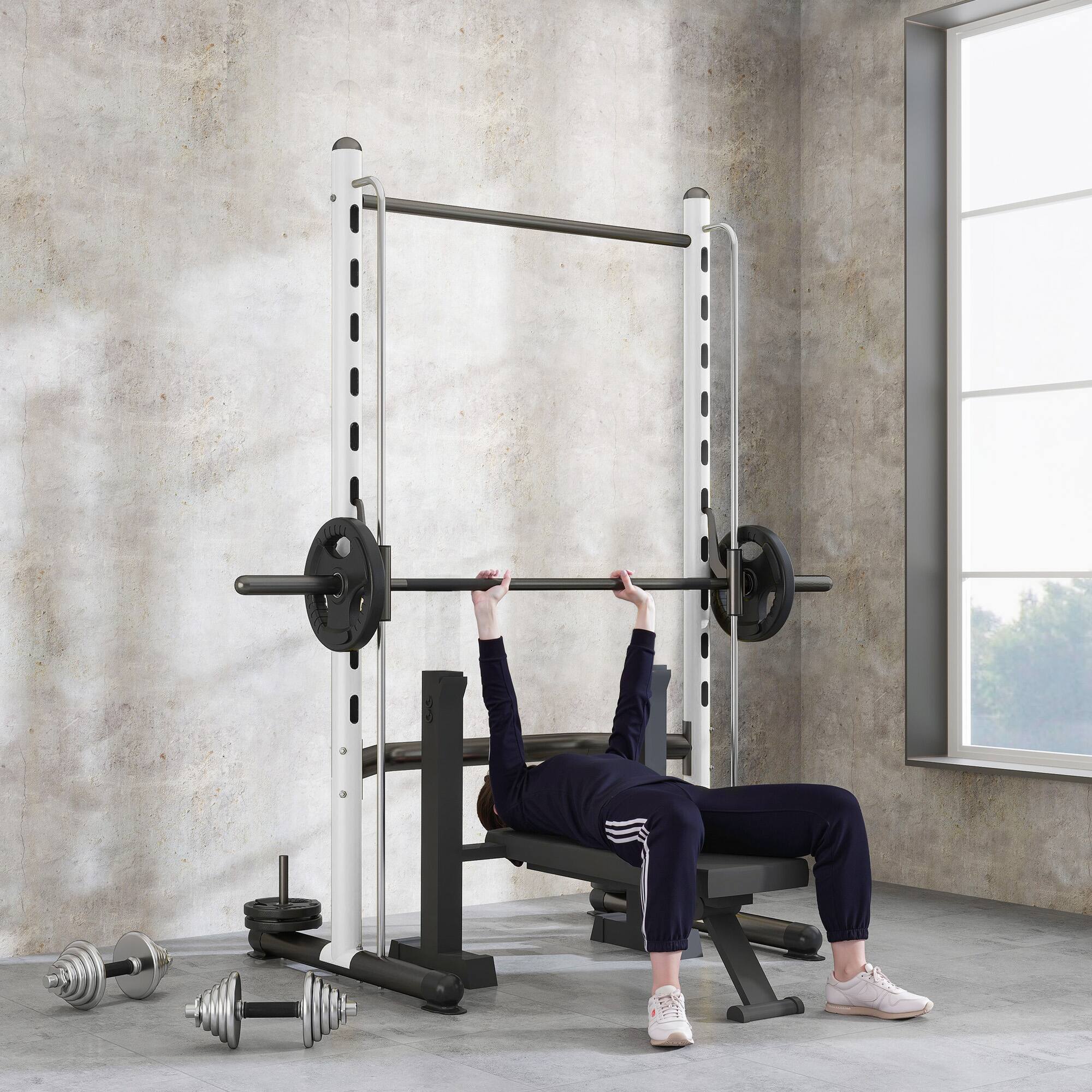 Alt View 1. Soozier - Squat Rack with Pull Up Bar and Barbell Bar Adjustable Bench Press Multi-Function Weight Lifting Half Rack - White.