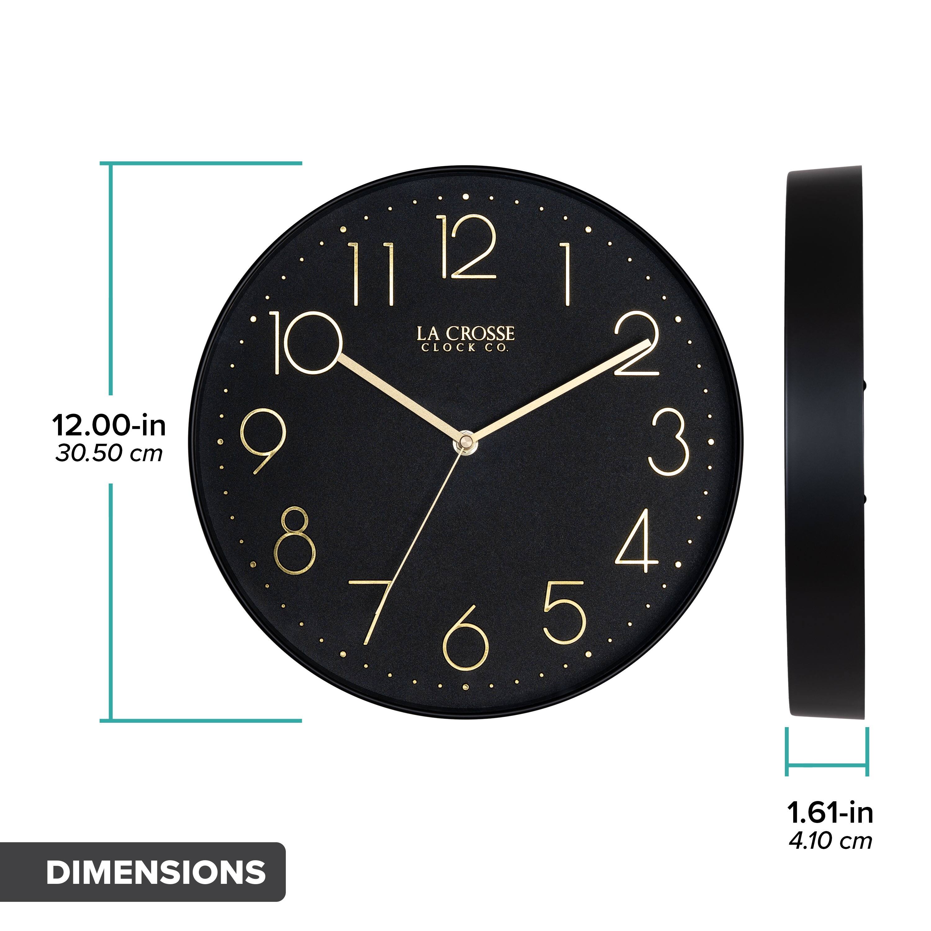 12.00-in 30.50 cm

11 12 I LA CROSSE 10 CLOCK CO 2 9 3 8 4 7 6 5

DIMENSIONS 1.61-in 4.10 cm