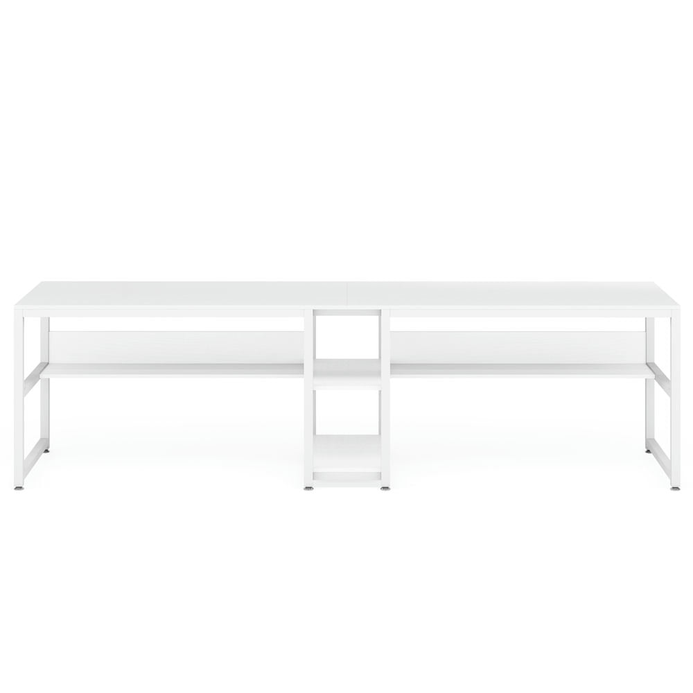 Back. Kadyn - Kadyn Study Writing Desk, Computer Desk,78.7" Two Person Desk, Computer Desk Double Workstation with Shelves,White - White.