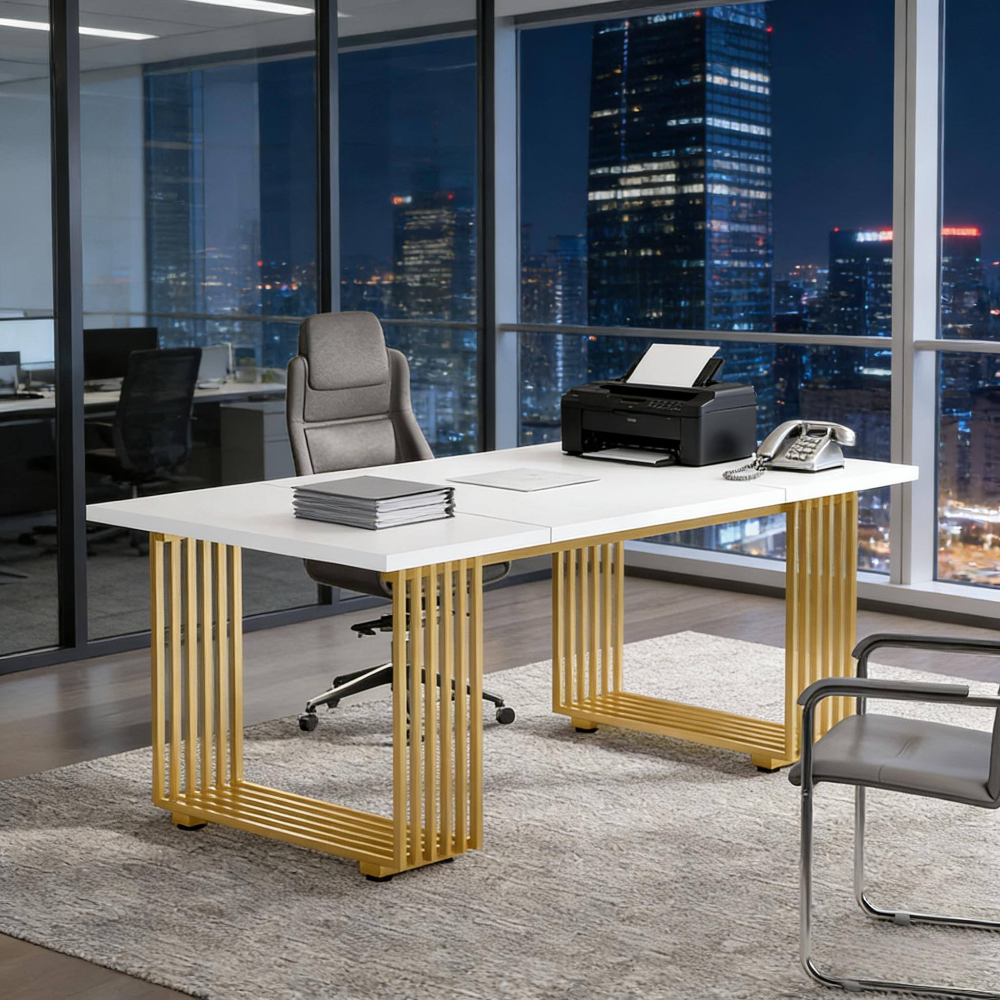 Alt View 1. Forest'nSky - Elegant Executive Computer Desk with Premium Design for Functional Home Office,White - White.
