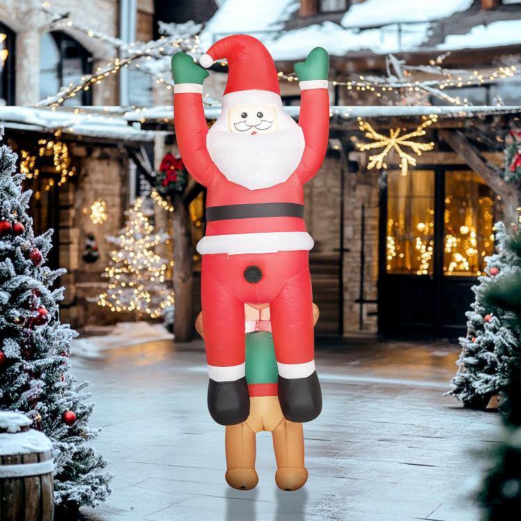 Alt View 2. PULUZ - 7FT Hanging Christmas Inflatable Santa with Dog, Christmas Blow Up Decoration with Built-in LED Lights for Garden - Red.