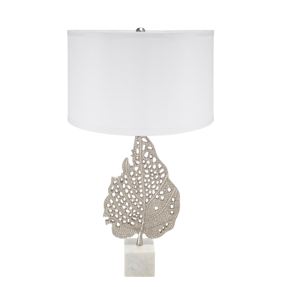 Luckbyte - 15x29.3 Inch White Silver Leaf Table Lamp With Drum Shade Marble Base Assembly Required