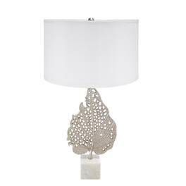 Luckbyte - 15x29.3 Inch White Silver Leaf Table Lamp With Drum Shade Marble Base Assembly Required