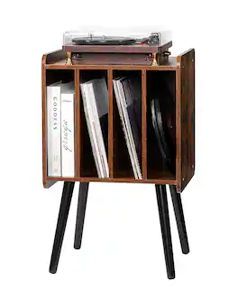 VEVOR - Record Player Stand,2 Tiers Turntable Stand with 4 Cabinets, Holds up to 100 Albums,Wooden Vinyl Record Storage Cabinet - Brown