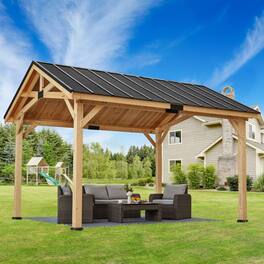 U-HOMY - Hardtop Asphalt Roof Spruce Wood Gazebo, Weather-Resistant Outdoor Pavilion - 12'x15'