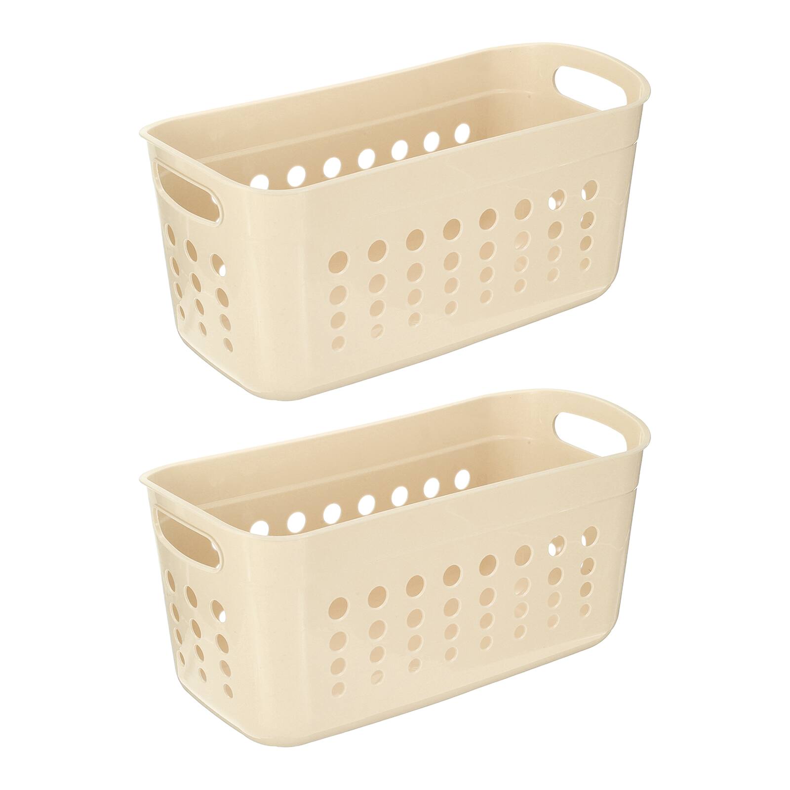 Unique Bargains - 2pcs Pantry Plastic Storage Baskets, 15.55x7.87x7.6", Stackable Organizer with Handle, for Shelves Bathroomss Closet - Beige