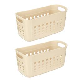 Unique Bargains - 2pcs Pantry Plastic Storage Baskets, 15.55x7.87x7.6", Stackable Organizer with Handle, for Shelves Bathroomss Closet - Beige