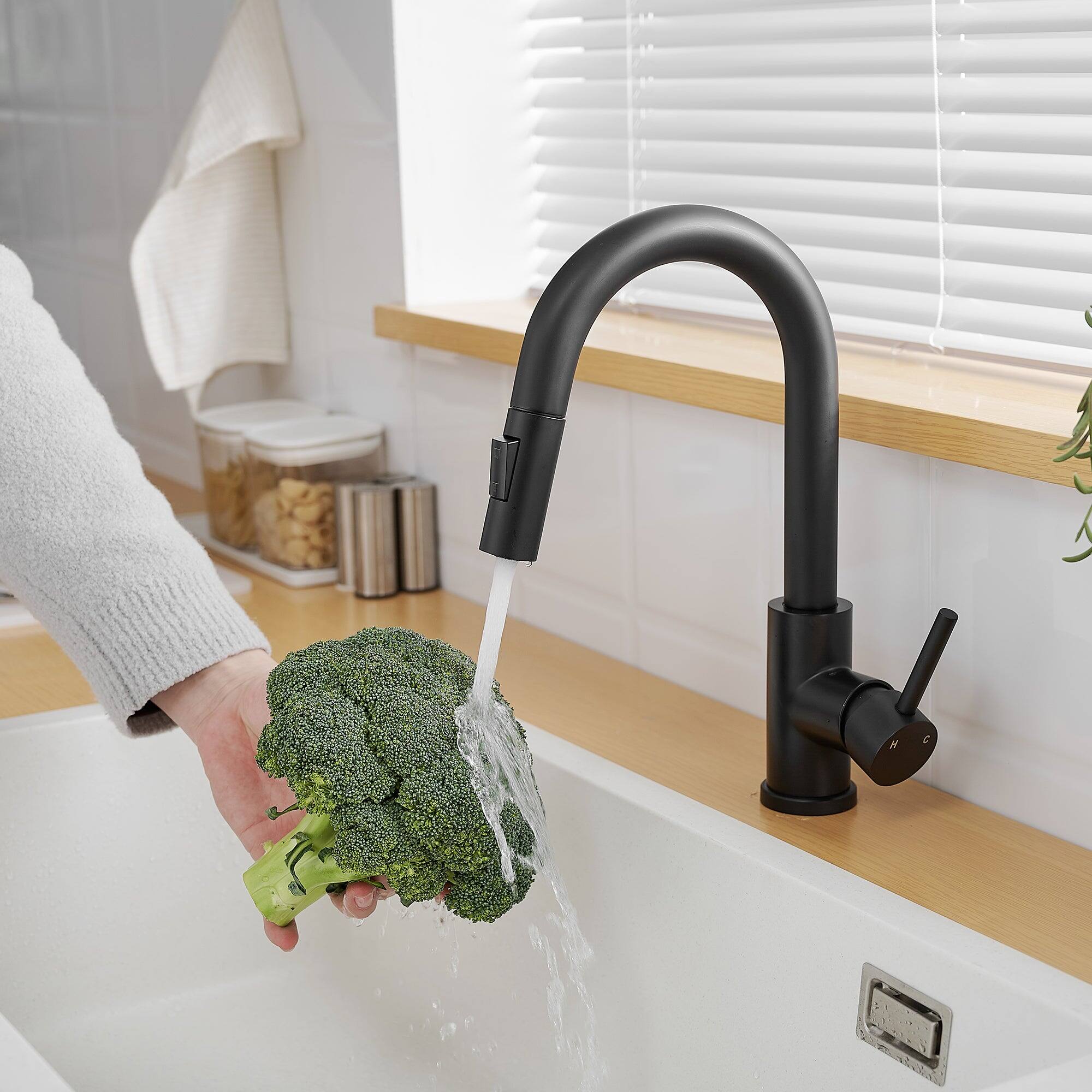 Alt View 5. Boyel Living - Matte Black Single Handle Pull Down Bar Faucet with Water Supply Hoses and Ceramic Disc Cartridge - Matte Black.