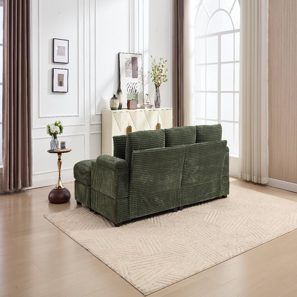 Alt View 3. Ropilly - Ropilly Modular Sectional Sofa, Deep Seat Convertible Sofa Bed, Green Corduroy Upholstered 4 Seat Couch - Green.