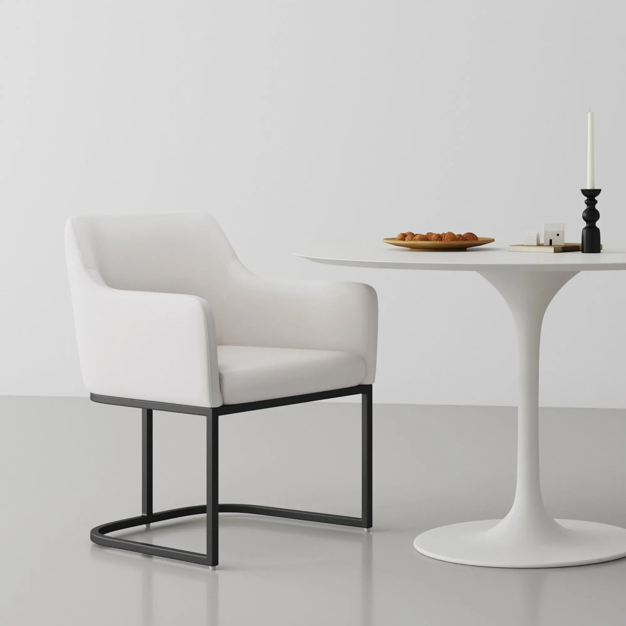 Angle. Manhattan Comfort - Serena Modern Metal Vegan Leather Dining Chair with Arms - Ivory.