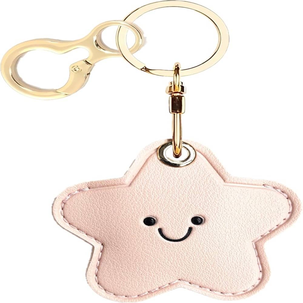 RTMB - Leather Keychain Holder for AirTag - Cute, Anti-Scratch, Pink Heart - Color: Pink Heart